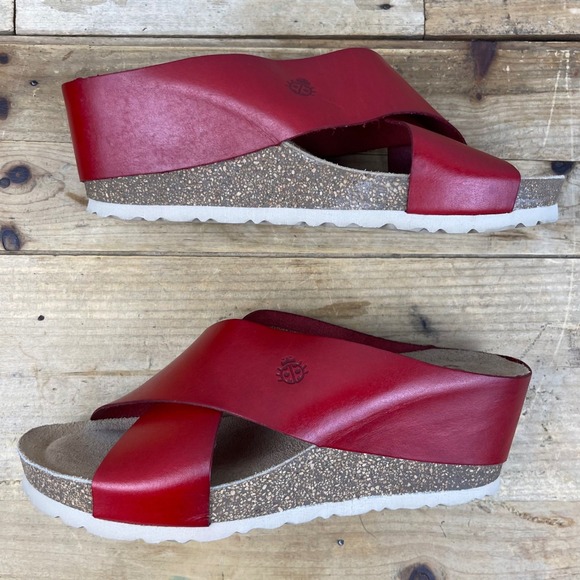 Yokono - Cross Band Leather Wedge Sandals - Red - Made in Spain - Women's 7.5 - Picture 11 of 16